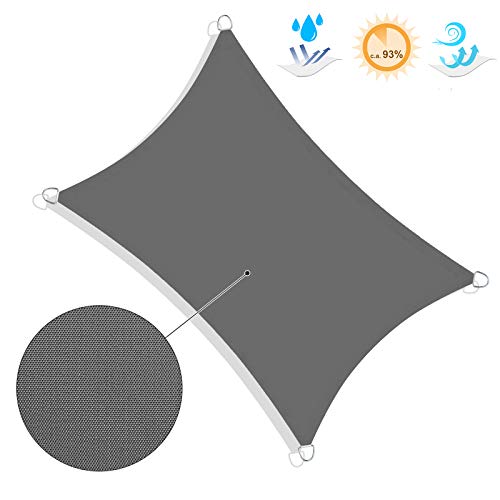 SONGMICS 2 x 3 m Vela Solar, Resistente al Agua Más Que 1000 mm, 93% Protección UV Vela Solar en Poliéster Resistente a Desgarro y Intemperie, para Patio, Terraza Camping, Gris Ahumado GSH23BK