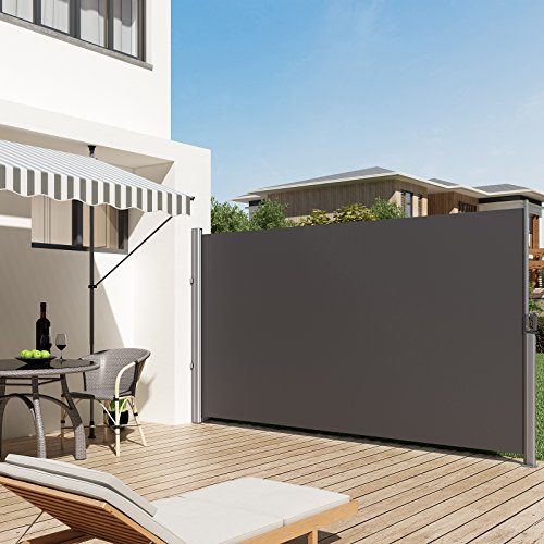 SONGMICS 200 x 350 cm Toldo Lateral para balcón y terraza, Protección de la intimidad, Protección Solar, Persiana Lateral, Gris Antracita, GSA205G