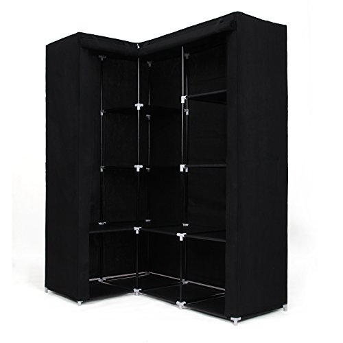 SONGMICS Armario Guardarropa de Tela, Ropero Esquinero Plegable, 129 x 87 x 169 cm, Color Negro LSF42H