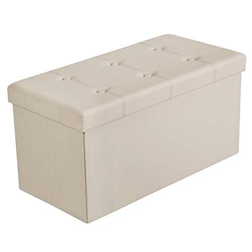 SONGMICS Baúl Puff Taburete para Almacenaje Plegable, Carga Máxima de 300 kg, 76 x 38 x 38 cm, Beige LSF40M