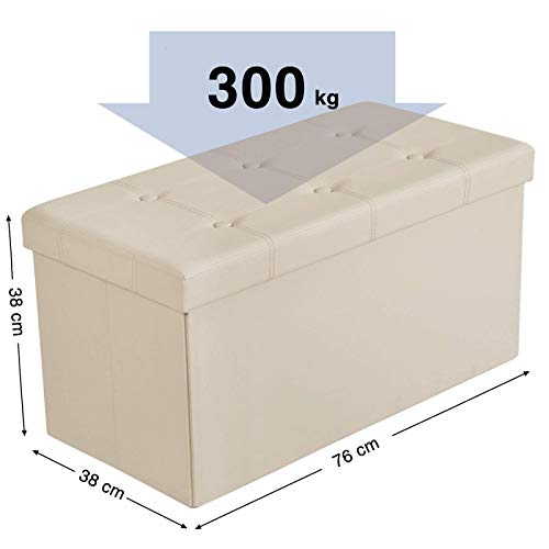 SONGMICS Baúl Puff Taburete para Almacenaje Plegable, Carga Máxima de 300 kg, 76 x 38 x 38 cm, Beige LSF40M