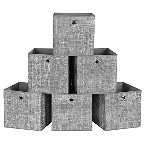 SONGMICS Cajas de Almacenamiento, Juego de 6 Cubos de Almacenamiento Plegables de Tela no Tejida, Organizadores de Ropa, Juguete, Gris Brezo RFB02LG-3