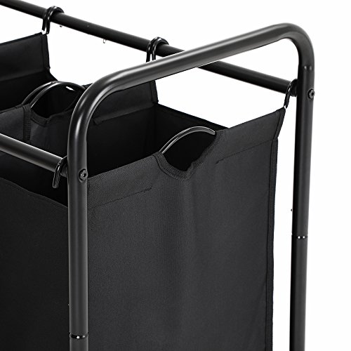 SONGMICS Carrito de Lavandería, Cesta de lavandería, Colector de Ropa con 3 Bolsas de Tela Extraíbles, Clasificador de Ropa, Robusto, 3 x 44 litros, Negro LSF003B