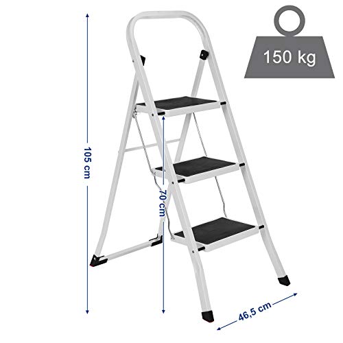 SONGMICS Escalera Plegable Robusto 3 peldaños, con Apoyabrazos Altura de trabajo 260 cm, Hasta 150 kg certificado por TÜV Rheinland de acuerdo con el estándar EN14183 GSL03WT