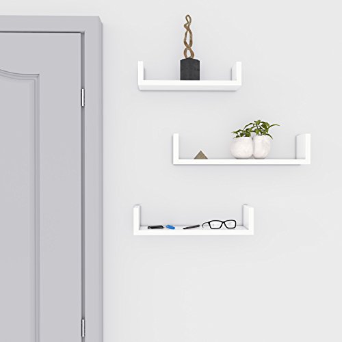 SONGMICS Estante Mural Estantería Colgante en Forma de U Set de 3 estantes flotantes Decoración Creatividad MDF Blanco LWS40WT