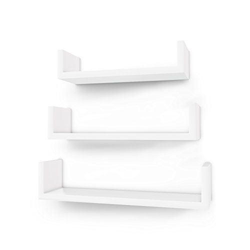 SONGMICS Estante Mural Estantería Colgante en Forma de U Set de 3 estantes flotantes Decoración Creatividad MDF Blanco LWS40WT