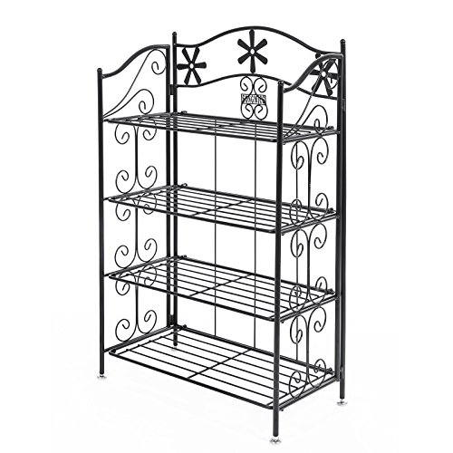 SONGMICS Estantería Decorativa Plegable de Hierro, Soporte para Plantas de Macetas, 4 Niveles, Estilo Retro, Negro GFS103B