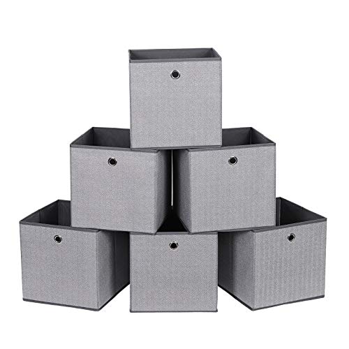 SONGMICS Juego de 6 Cajas de Almacenamiento, Cajas de Juguetes Plegables, Cestas de Organización, 30 x 30 x 30 cm, en Tela no Tejida Similar al Lino, Gris RFB002G01