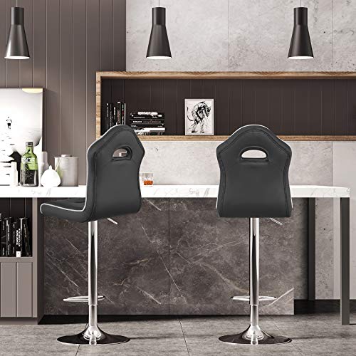 Songmics Taburete de Bar, con Respaldo Regulable en Altura y Giratorio Cromado, de Cuero sintético, Negro LJB63B, 41 x 41 x (106-126) cm