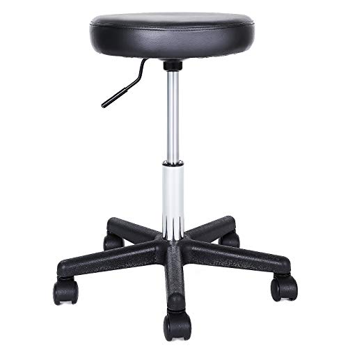 SONGMICS Taburete Giratorio sobre Ruedas, Taburete Rodante Regulable, 46-58 cm, Asiento Tapizado de Cuero Sintético, para Trabajo, Estudio, Oficina, Clínica, Negro LJB61B