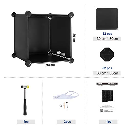 SONGMICS Unidad de Almacenamiento de 16 Cubos, Zapatero, Sistema de Estanterías Bricolaje, Cubos Apilables, Estantería de Plástico PP, Divisor, para Dormitorio, Oficina, Negro LPC44BK