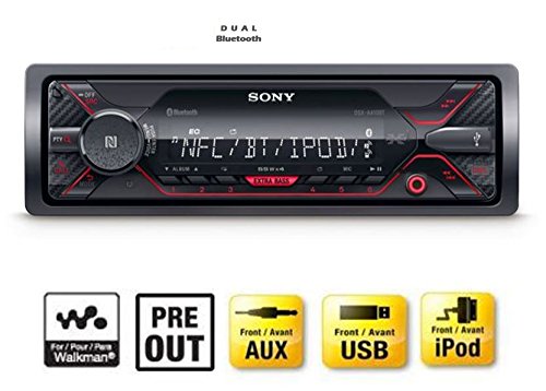 Sony DSXA410BT, Receptor Multimedia para Coche (Conexión Bluetooth Doble, NFC, Ecualizador de 10 Bandas, Función Karaoke, 4 X 55 W, MP3 y Flac, Extra Bass, USB, AOA 2.0), Negro