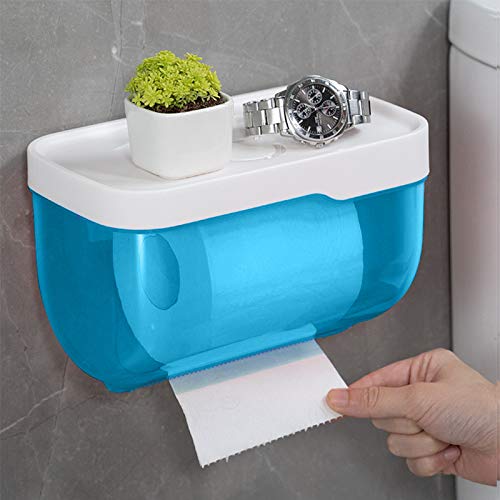 Soporte de papel higiénico autoadhesivo, Higiénico a Prueba de Agua Montado en la Pared, para Casa，Hotel, Oficina（Azúl）