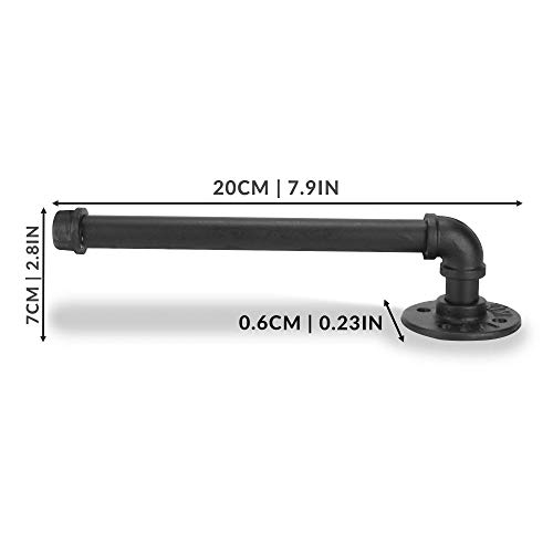 Soporte de papel higiénico para tubos de hierro | Colgador de papel de lavabo de hierro negro | Soporte de pared para baño | Diseño rústico | M&W