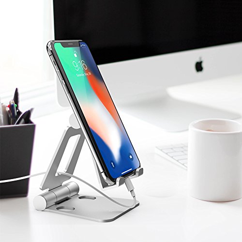 Soporte Móvil Mesa, Soporte Móvil Escritorio, Soporte Teléfono Mesa Aluminio, Soporte Móvil Tablet Mesa Plegable para iPhone X 8 7Plus 7 6S 6,Samsung, Huawei,Tablets,iPad,Note - Plata (Plata)