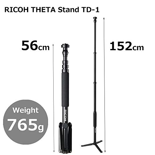 Soporte RICOH Theta TD-1: Compatible con Todos los Modelos RICOH Theta de la Serie, Dimensiones monopod: extensión máxima: 152 cm, Longitud plegada: 55,8 cm, Peso: 765 g.