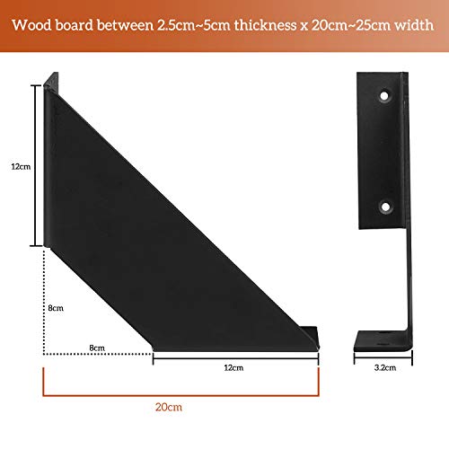 Soportes de estantería Hierro resistente, soporte multifuncional de 20cm para estanterías decorativas industriales flotantes de bricolaje, 2 pares