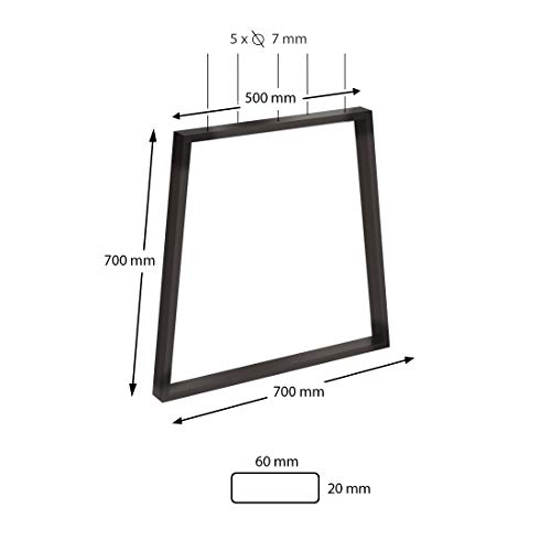 SOSSAI DESIGN Trapezoide - Base de Mesa de Acero | TKG6 | Color : negro | 2 Piezas | Ancho 70 cm (50 Trapecio) x Altura 70 cm | patas de mesa | carga pesada