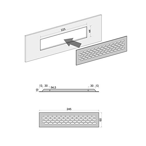 Sossai - Rejillas de ventilación de aluminio - Alucratis (1 pieza) | Rectangular - dimensiones: 24,5 x 6 cm | Color: negro | rejilla de aire