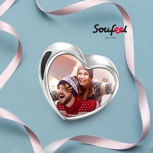 SOUFEEL Abalorio Charm Pulsera de Foto Personalizado Plata de Ley Navidad Cumpleaño y Aniversario para Madre Mujer Niña