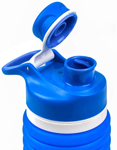 SOULBEST Botella de Agua Plegable Botella de Agua Plegable a Prueba de Fugas Botella de Bebida Plegable de Silicona portátil para Deporte Senderismo Ciclismo Acampada BPA Gratis 550 ml (Azul)