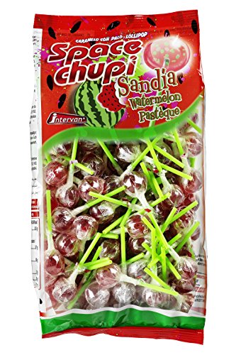 Space Chupi Sandía - Caramelos con palo sabor sandía - Bolsa de 100 unidades