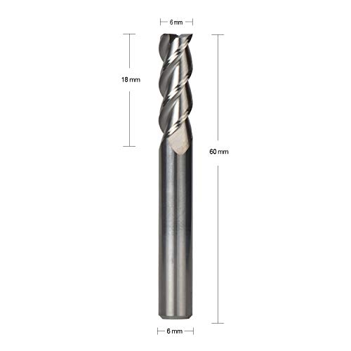 SpeTool CNC Fresa Espiral de Carburo de Tungsteno 3 Flautas Cortador Fresa CNC Profesional para A​luminio, Vástago 6 mm, Corte 6 mm x 18 mm