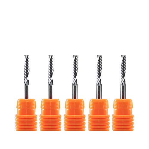 SpeTool Set de 5 Piezas CNC Fresas Espirales de Carburo de Tungteno Sola Flauta Cortador Fresa CNC Profesional para Aluminio, Vástago 3,175mm (1/8 pulgada), Corte 3,175 mm x 17 mm