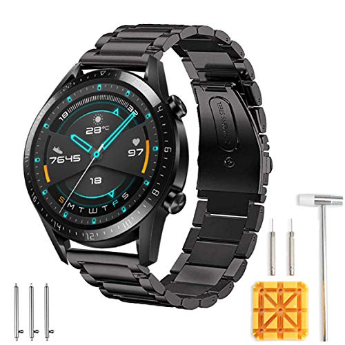 SPGUARD Correa Compatible con Correa Huawei Watch GT 2e Huawei Watch GT2 46mm Correa,22mm Pulsera de Repuesto deMetal de Acero Inoxidable para Huawei Watch GT 46mm/Huawei GT2 46mm/Huawei GT 2e(Negro)