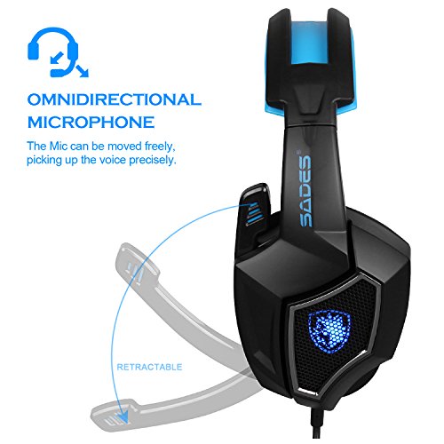 Spirit Wolf 7.1 Sonido envolvente Auricular USB para juegos de ordenador con micrófono oculto, luz de respiración LED para PC Gamer en negro azul