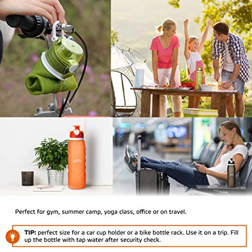 sport2people Botella de Agua Plegable de Silicona de 1 L, Calidad médica, sin BPA, con válvula de Seguridad para Viajes, Deportes, Exteriores, Camping (Army Green)