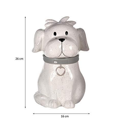 SPOTTED DOG GIFT COMPANY Gran Tarro de Cerámica, Bote para Galletas con Tapa (Blanco) y Forma de Perro Regalo para Amantes de los Animales y Dueños de Perros