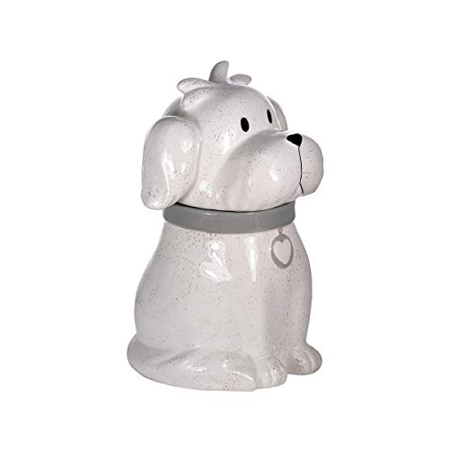 SPOTTED DOG GIFT COMPANY Gran Tarro de Cerámica, Bote para Galletas con Tapa (Blanco) y Forma de Perro Regalo para Amantes de los Animales y Dueños de Perros