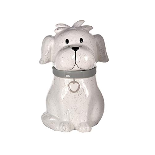 SPOTTED DOG GIFT COMPANY Gran Tarro de Cerámica, Bote para Galletas con Tapa (Blanco) y Forma de Perro Regalo para Amantes de los Animales y Dueños de Perros