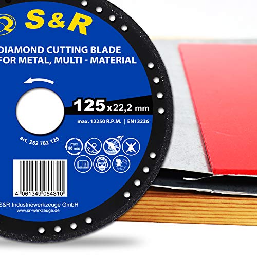 S&R Disco 125 Diamantado para Amoladora. Corte Metal, Madera, Hierro, Plastico. Muela de corte Universal