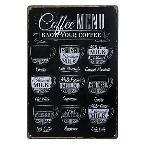 Srovfidy - Póster vintage de metal para cafetería, pub, bar - Decoración de pared - 20 x 30 cm - Menú de café 11.8-Inches x 7.8-Inches A