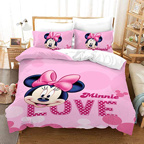 SSIN Juego de ropa de cama de Mickey Minnie Mouse, funda nórdica y funda de almohada, microfibra, impresión digital 3D, juego de tres piezas, ropa de cama de niña y funda de almohada, A13, 220X260CM