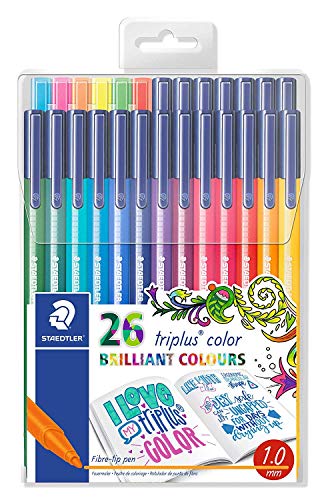 Staedtler323 TB26JB. Rotuladores de colores brillantes de punta fina multicolor Triplus Color, lavable, ergonómico, punta bloqueada. Edición Johanna Basford - Pack de 26 marcadores.