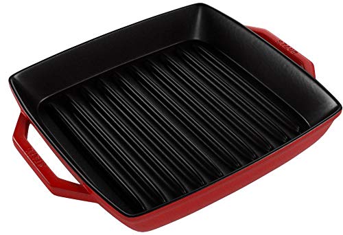 STAUB 40511 – 730 – 0 Rectangular Parrilla Sartén con Dos Asas, 23 cm, Hierro Fundido, Color Cereza