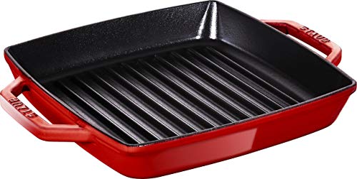 STAUB 40511 – 730 – 0 Rectangular Parrilla Sartén con Dos Asas, 23 cm, Hierro Fundido, Color Cereza