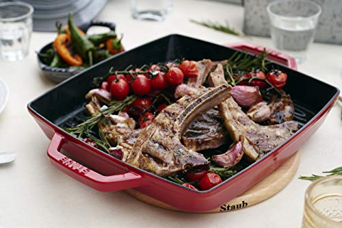 STAUB 40511 – 730 – 0 Rectangular Parrilla Sartén con Dos Asas, 23 cm, Hierro Fundido, Color Cereza