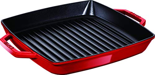 STAUB 40511 – 730 – 0 Rectangular Parrilla Sartén con Dos Asas, 23 cm, Hierro Fundido, Color Cereza