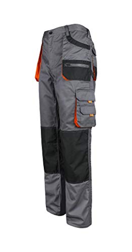 Stenso Des-Emerton® - Pantalones de Trabajo para Hombre con Cintura elástica - Gris/Negro/Naranja - 48