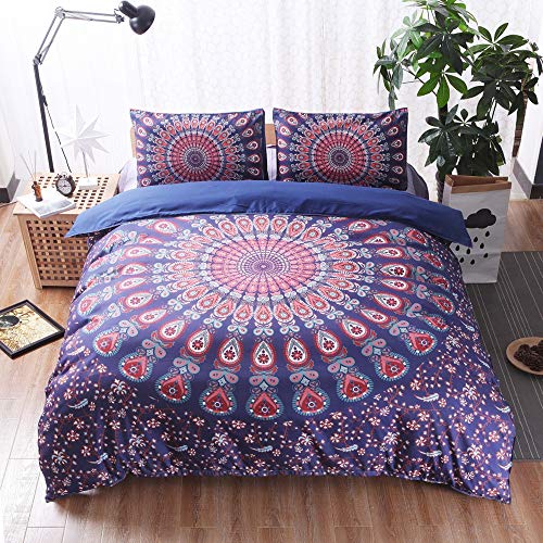 Sticker superb 3 Piezas 180x220cm Mandala Bohemia Juego de Ropa de Cama 90cm, Fácil Limpieza Máquina Lavable 2 Personas Funda de Edredón con Funda de Almohada Otoño Invierno (Bohemia 3)