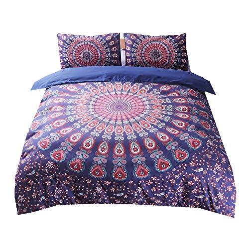 Sticker superb 3 Piezas 180x220cm Mandala Bohemia Juego de Ropa de Cama 90cm, Fácil Limpieza Máquina Lavable 2 Personas Funda de Edredón con Funda de Almohada Otoño Invierno (Bohemia 3)