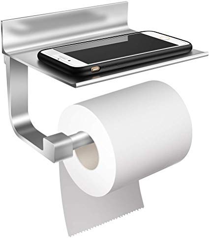 StillCool Portarrollo para Papel Higiénico de Aluminio rollo de papel Sin Taladro Con dos adhesivos 3M y el estante del almacenaje del teléfono móvil (multicolor)