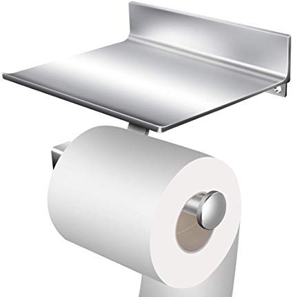 StillCool Portarrollo para Papel Higiénico de Aluminio rollo de papel Sin Taladro Con dos adhesivos 3M y el estante del almacenaje del teléfono móvil (multicolor)