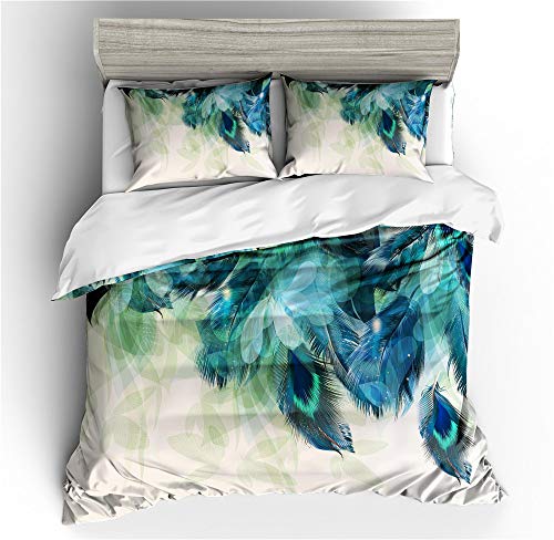 Stillshine Funda nórdica 220x240 cm-Cama 150 cm 3D Animal Pavo Real Pluma Pantalla de Pavo Real Imprimiendo Ropa de Cama King Size Niña Anti-Humedad, Anti-ácaros, Suave y Confortable