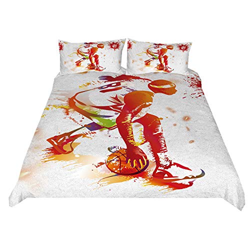 Stillshine Funda nórdica Juego de Baloncesto Estilo Deportivo Dunk Estrella Multicolor Niño Hombre Ropa de Cama 180 x 220 cm