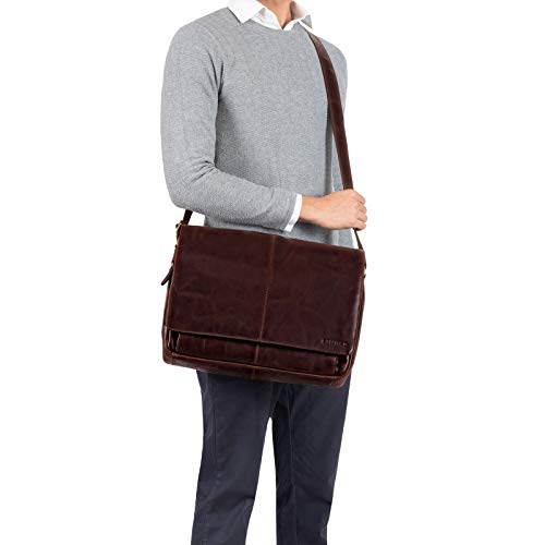 STILORD 'Alex' Bolso de Mensajero o Bandolera de Piel para Hombre y Mujer Maletín o Bolsa de Hombro Estilo Vintage para portátil de 15.6' de Cuero auténtico, Color:Lyon - marrón